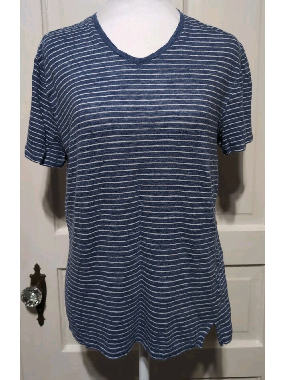 Vince Linen Striped Tee Minimalist Luxury Nautical Fisherman Woman's L(1656)G